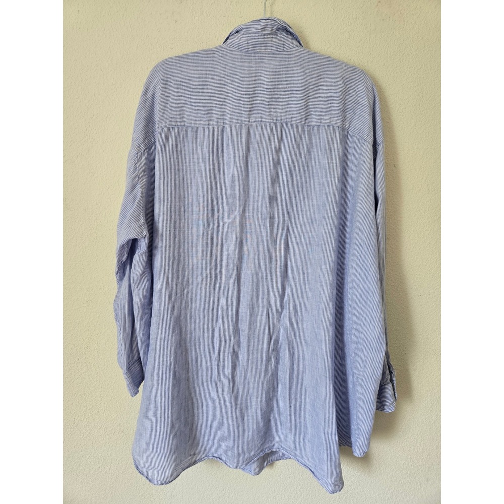 Frank & Eileen Mackenzie Oversized Linen Shirt Blue Stripe OS Woven in Italy - Picture 9 of 13